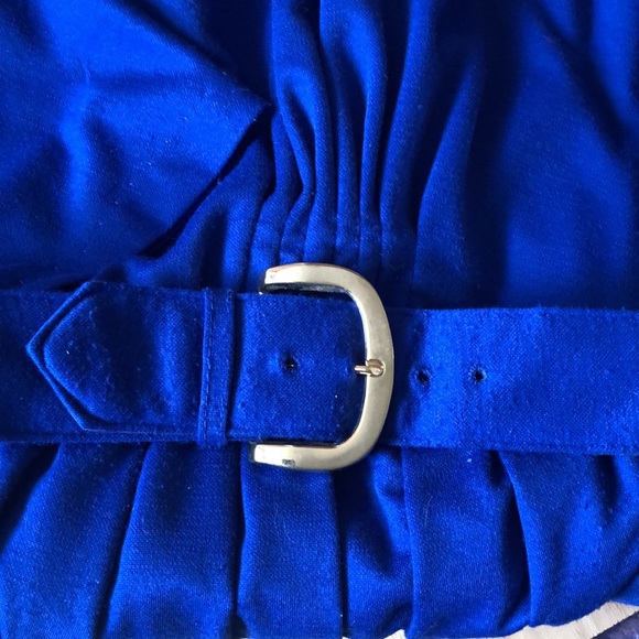 Vintage 80s Royal Blue Belted Dress Size 16 - Picture 3 of 5